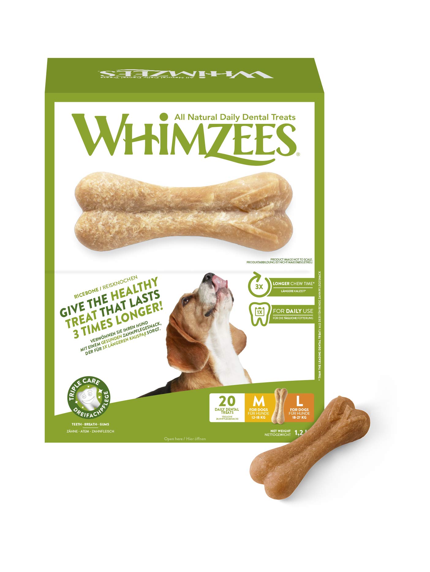 WHIMZEES Reisknochen, natürliche, glutenfreie Zahnpflegesnacks, Kauknochen für große Hunde, 20 Stück, Größe M/L & Gemischte Vielfaltsbox, natürliche, getreidefreie Zahnpflegesnacks, 14 Stück