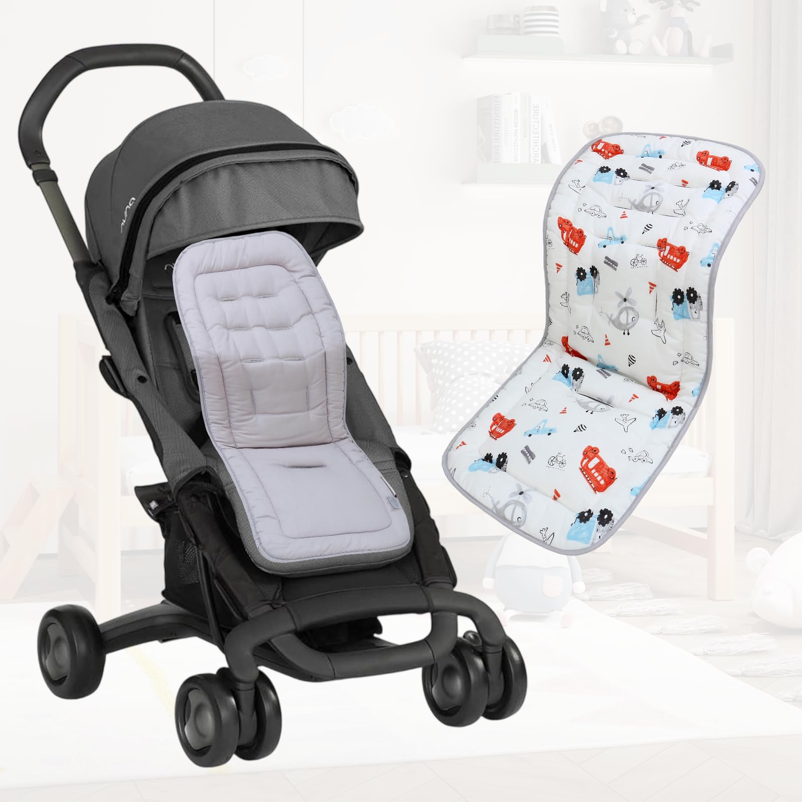 LAT Universal Pram Liner, Baby Pushchair Seat Liners, Cotton Double-Sided Use Baby Stroller Cushion Pad - Image 4