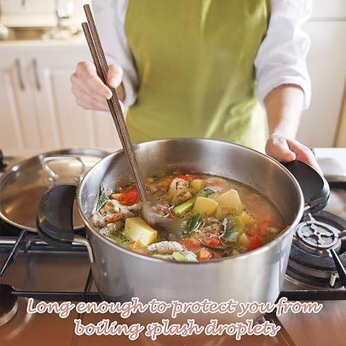 Miniatura 7 de 10 pares de palillos de cocina reutilizables de 12 pulgadas extra largos de madera palillos naturales estilo chino palillos para fideos, freír, olla