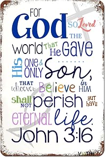 God So Loved The World Tin Sign,Religious Decor,Christian Scripture Wall Art,Catholic Gifts for Bible Study, Church, Sunday School, Blessed Inspirational wall art for Daughter,Boys Room 8 x 12 Inch