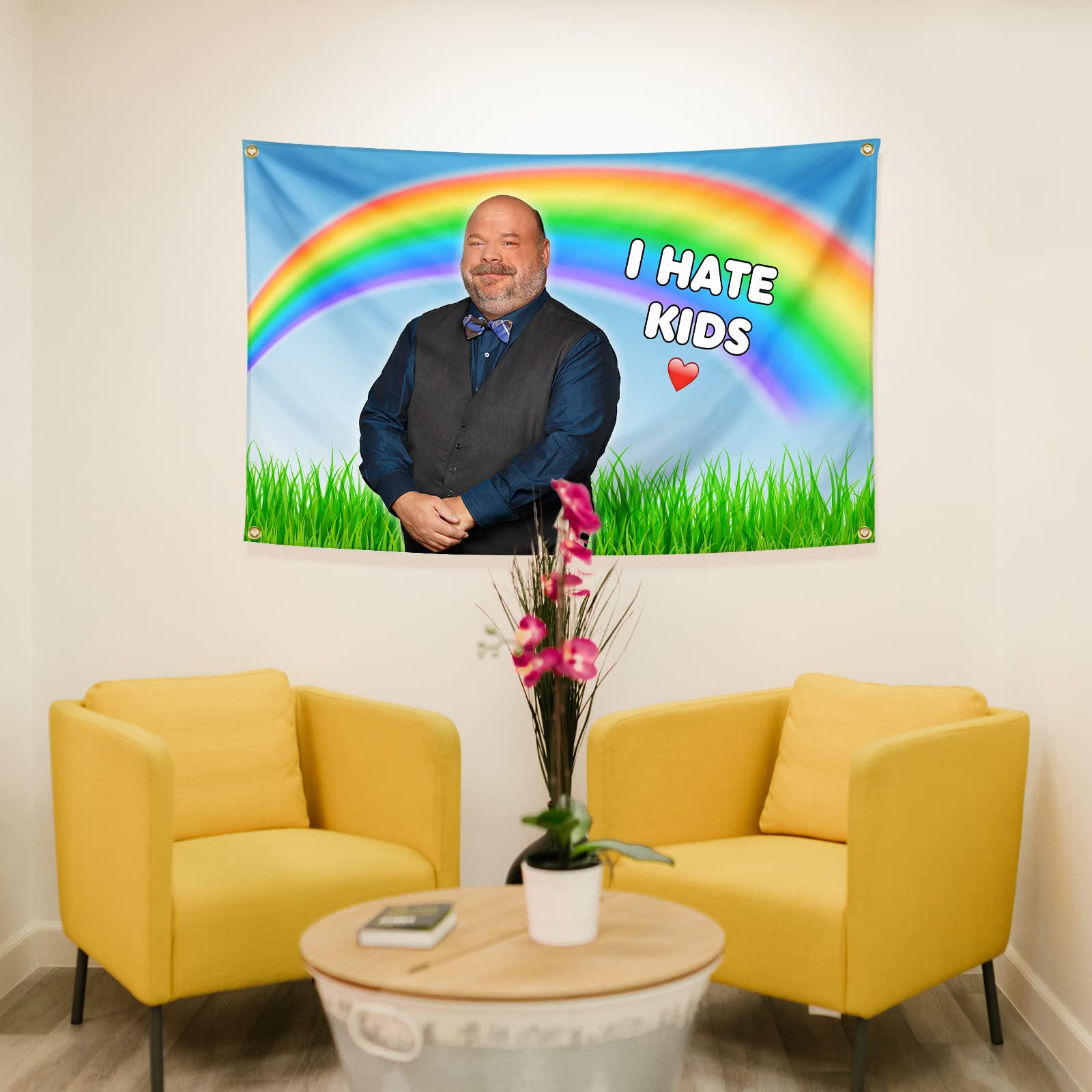 I Hate Kids 3x5 Feet Banner Funny Flags for Room With Bass Groments for College Dorm Room Decor, Green - Image 3