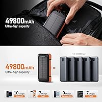 Vista 2 de ERRBBIC Cargador solar de batería 49800mAh, cargador portátil de 22.5W, carga inalámbrica de 15W, cargador de panel solar, cuatro cables 2-Naranja