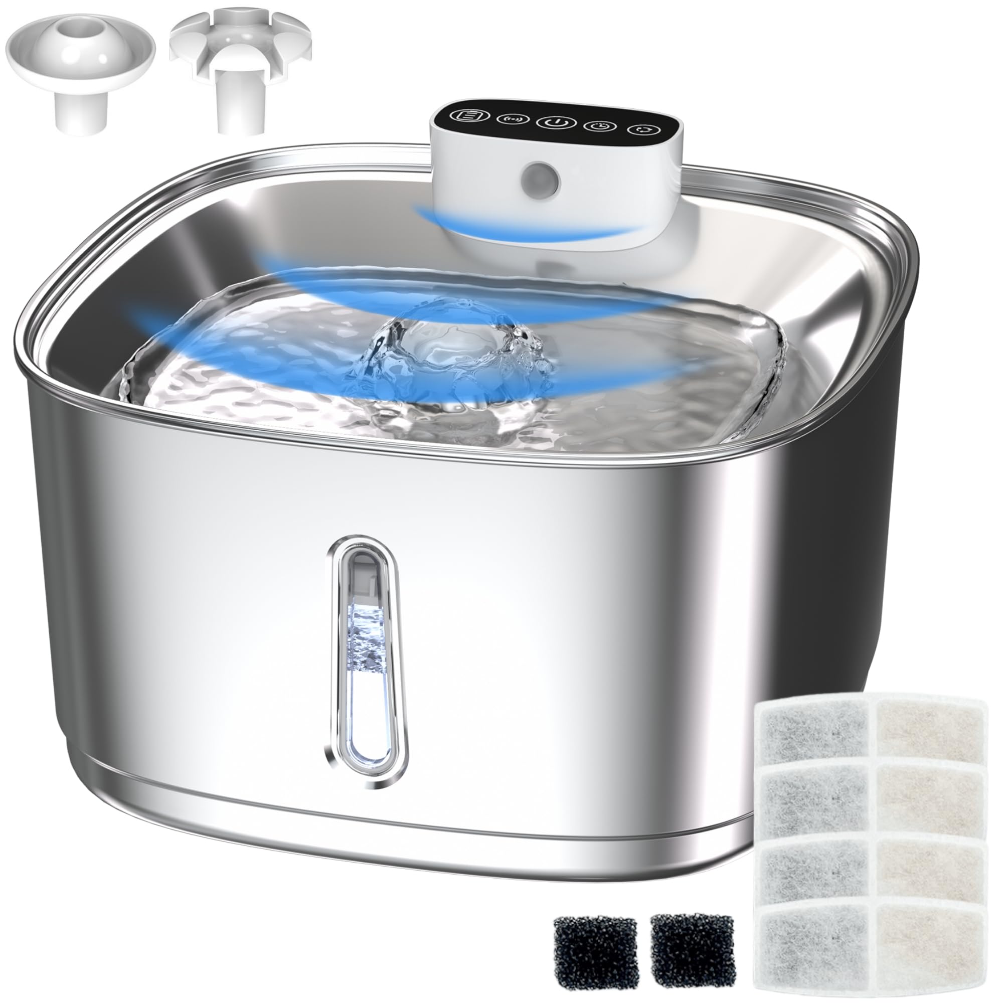 Cat Water Fountain Stainless Steel- 108oz/3.2L Pet Water Fountain Cordless with Motion Sensor, 4 Replacement Filters, Ultra-Quiet Auto Dog Water Dispenser Battery Powered (Stainless Steel)