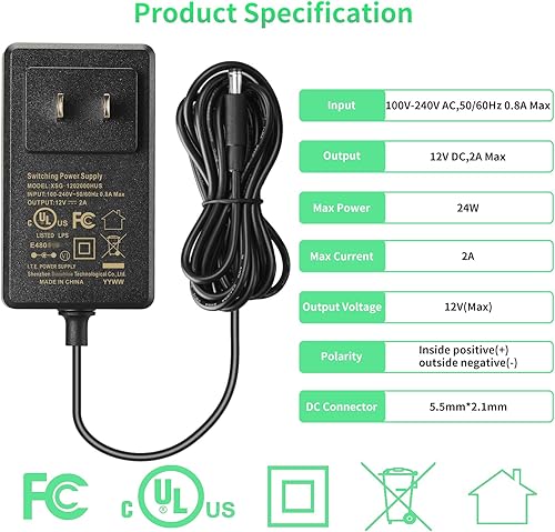 Miniatura 2 de 12V 2A Power Supply Class 2 UL Listed with LED Dimmer Switch,24W 100-240V AC/DC 12Volt 2Amp 1.5A 1A Adapter Power Supply with 5.5mm x 2.1 DC Jack