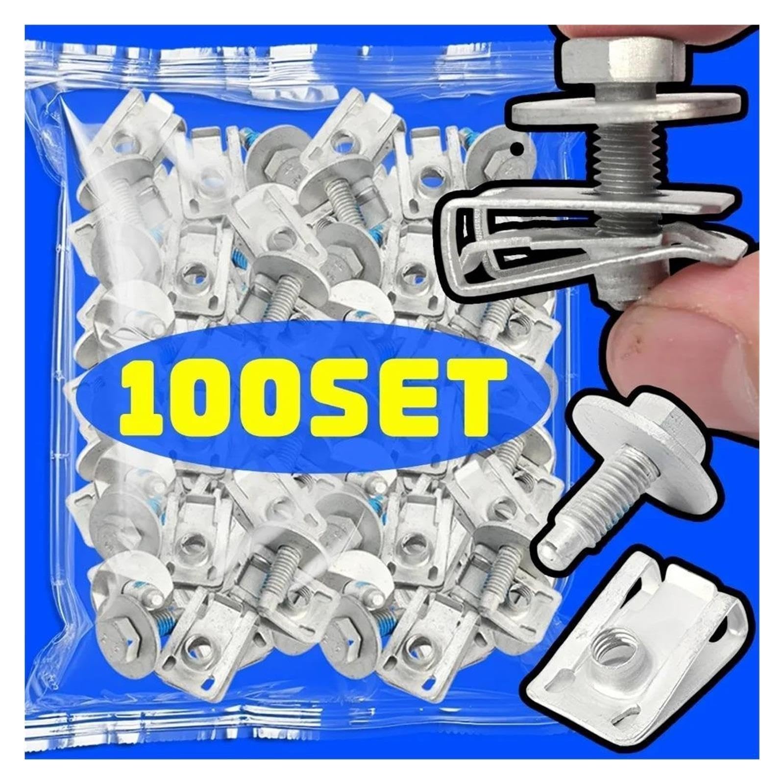 M6 Metall-Sechskantschrauben mit U-förmiger Mutter, Unterlegscheibe, universelles Auto-Kotflügel-Liner, Stoßstange, Motor, Spritzschutz, Befestigungsschrauben(50set)