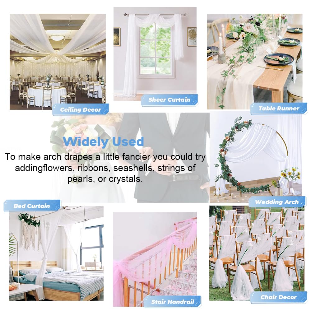 Mateju 3 Paneele Hochzeit Vorhang Hochzeitsbogen Tüll Querbehang Chiffon Stoff Freihanddekofür Himmelbett Gardinen Torbogen Zeremonie Fotografie Party Deko (Blau Und Weiß,75x1000cm)