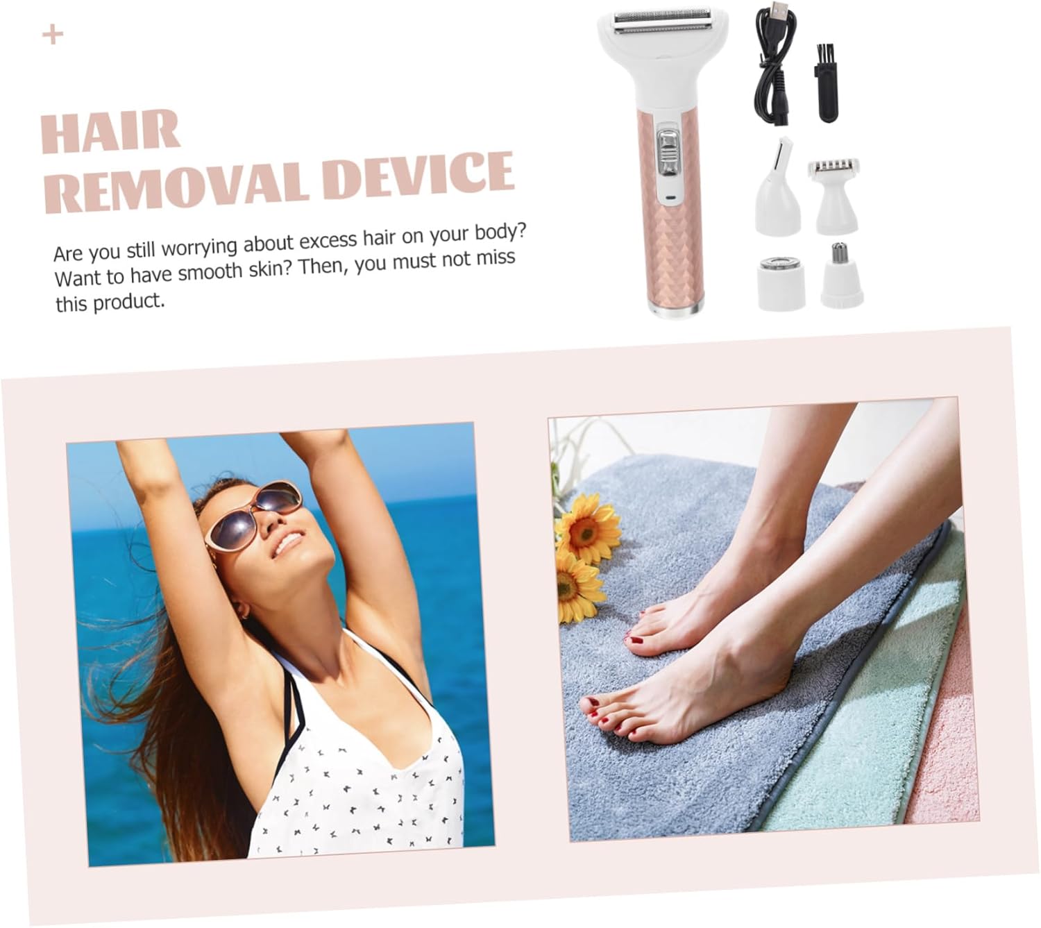 1set Women's Rechargeable Shaver USB Powered Hair Removal Tool for Face Eyebrows Nose Painless Easy to Use for Sensitive Gold Design