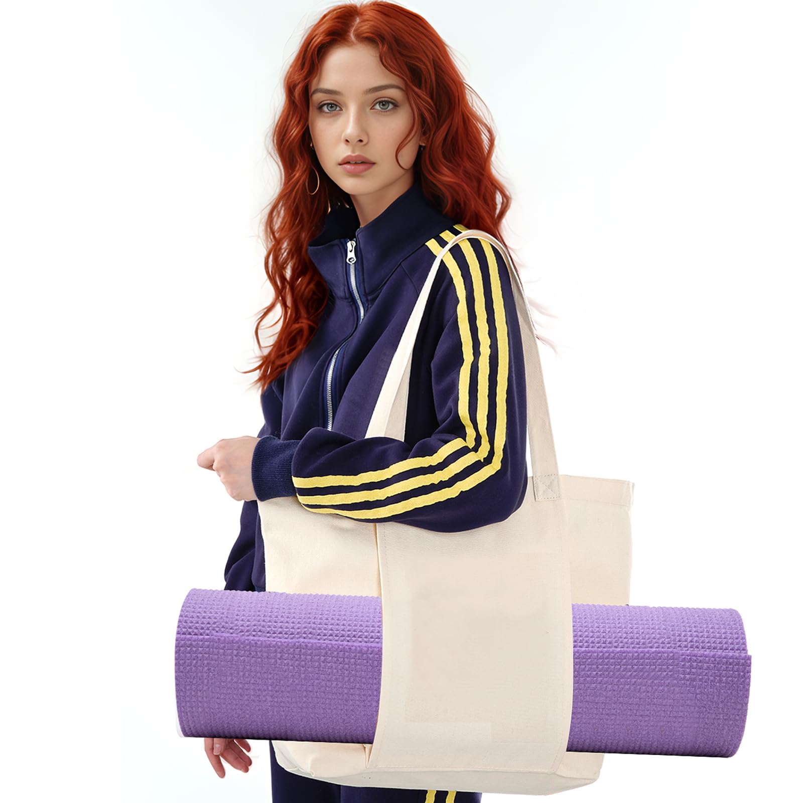 Sac Tapis De Yoga XXL En Toile - Grande Capacité Avec Poches, Bandoulière Confort, Multifonction Sport & Voyage
