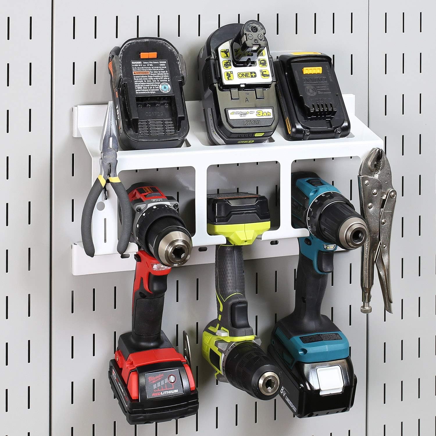 Wall Control Drill Holder Power Tool Storage Rack - Compact Impact Drill Battery Power Tool Pegboard Organizer for Wall Control Pegboard (White): Home Improvement