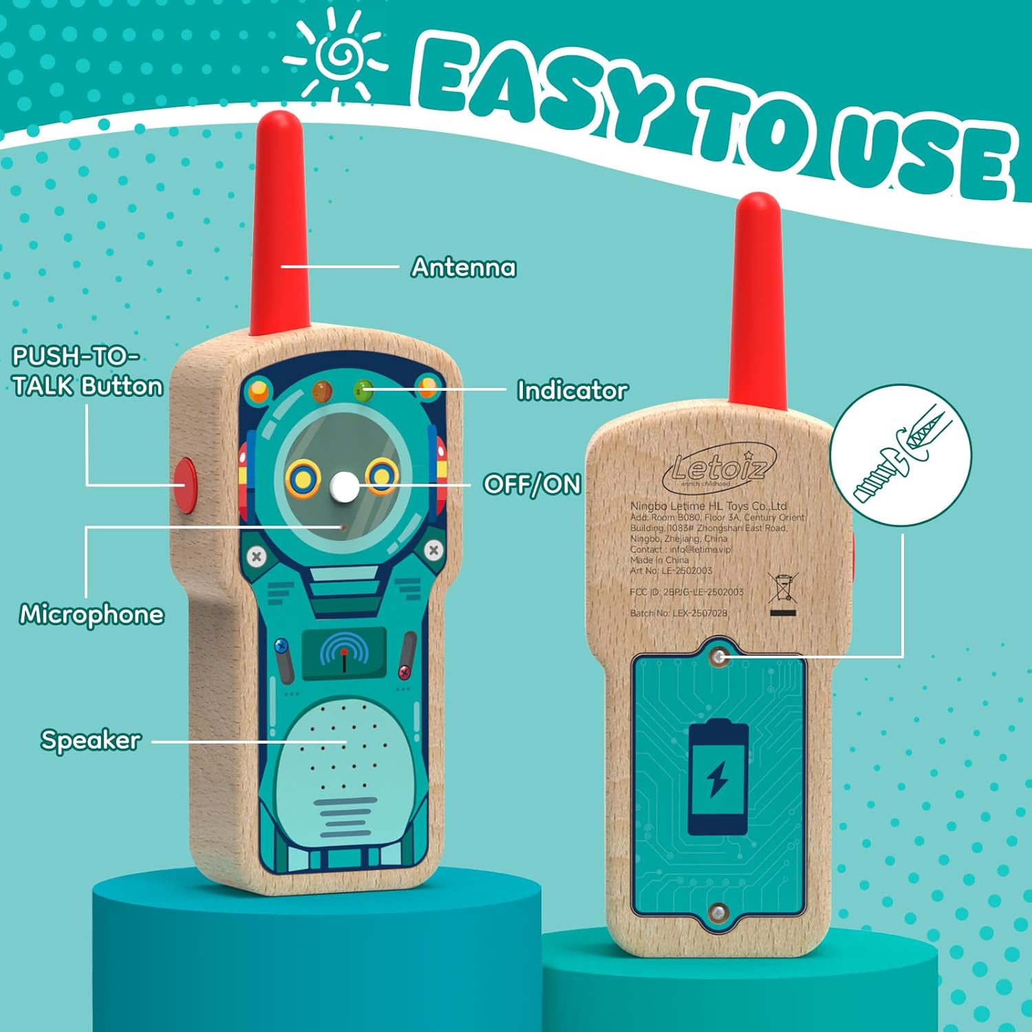 Robot Walkie Talkie for Kids, 2 Pack Wooden Handheld Walkie-Talkie for Boys and Girls Ages 3-12 Hiking Camping, 1000FT Long Range with 2 Way Radio, Indoor and Outdoor Toys for Birthday Xmas