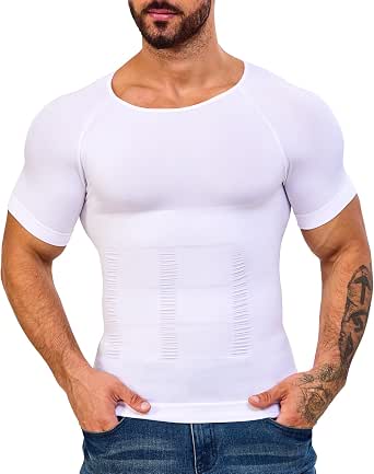 TopTie 3-Pack Men’s Compression T-Shirts – Seamless Slimming Undershirt, V-Neck, White, Short Sleeve - View #2