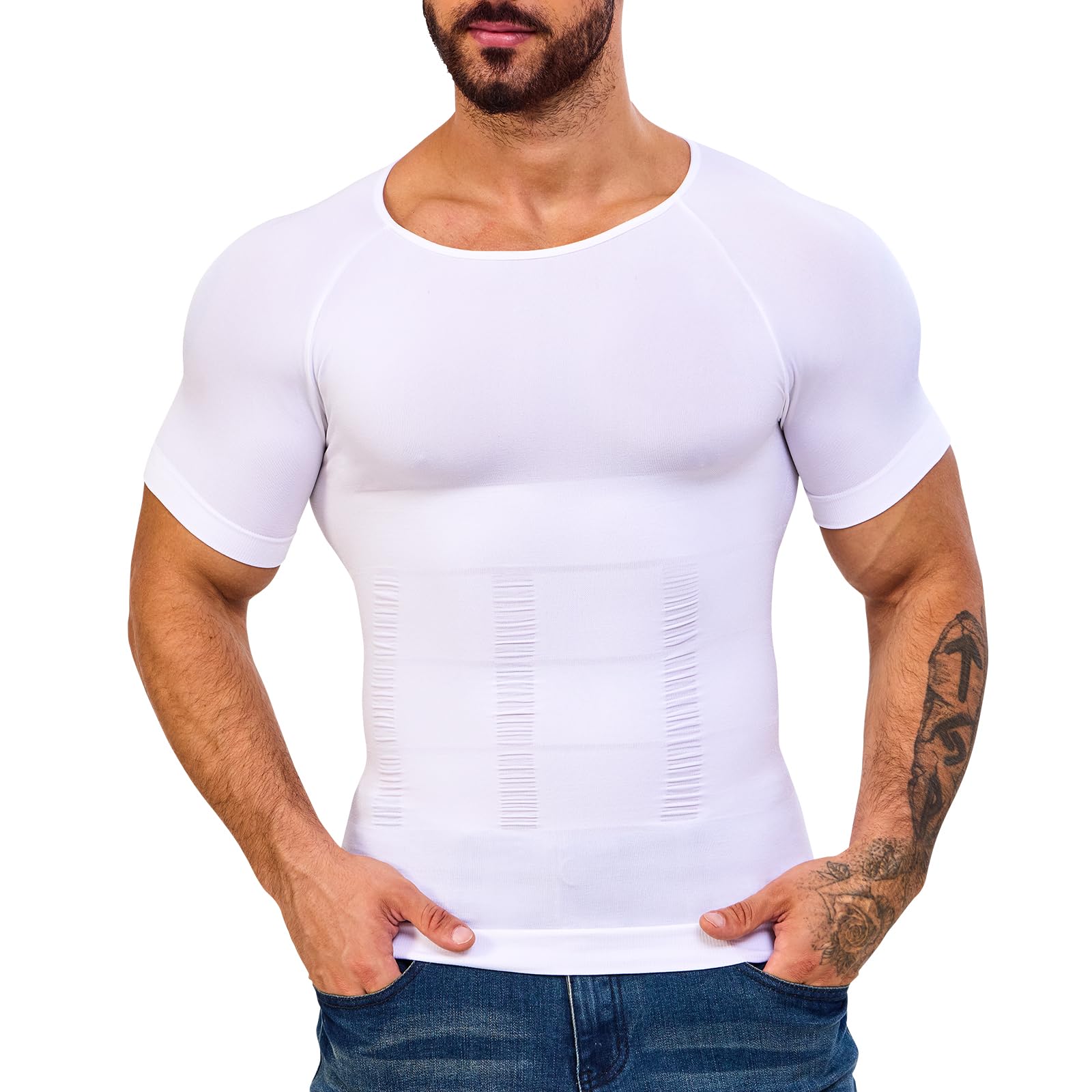 Gleefeat Mens Compression Shirt Body Shaper Slimming Undershirt Gynecomastia Abdomen Tummy Control Shapewear Tank Top Vest