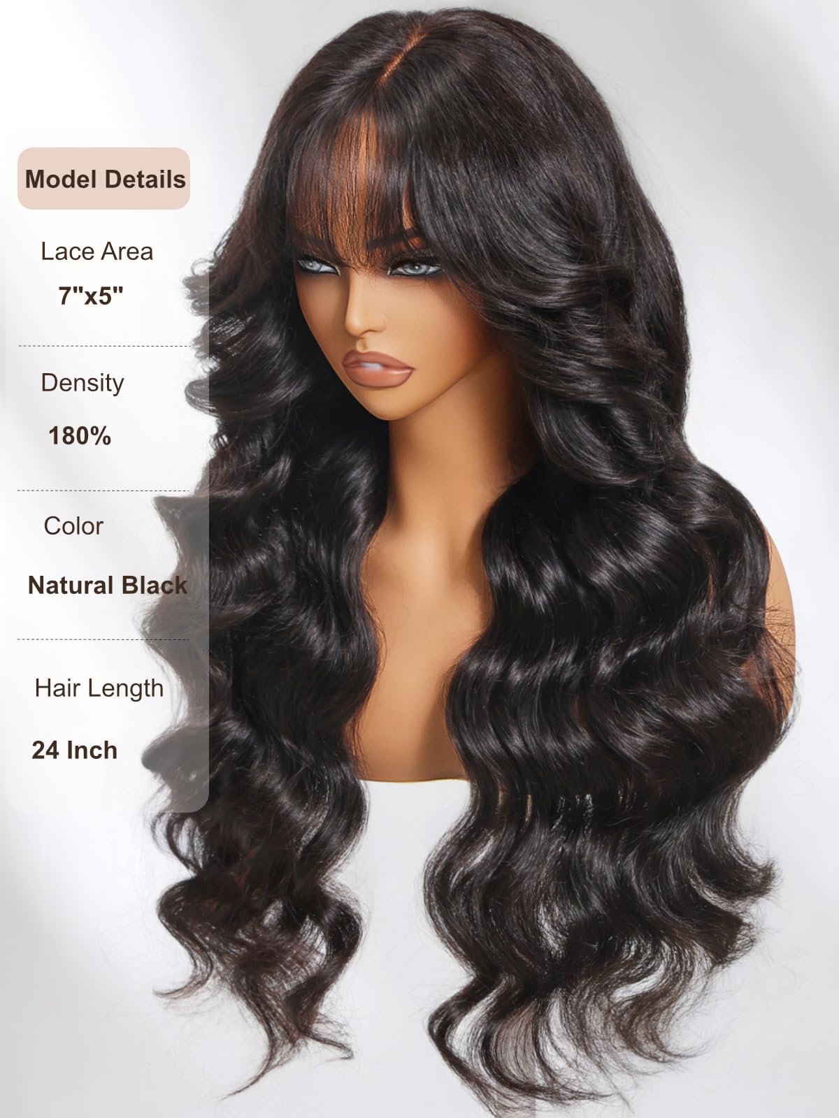 24” 150% Density, 3x4 Lace Frontal Human Hair Wig, Loose Wave with Curtain Bangs Amazon.com : UNICE Pre Everything Curtain Bangs Wig Loose  main image 3
