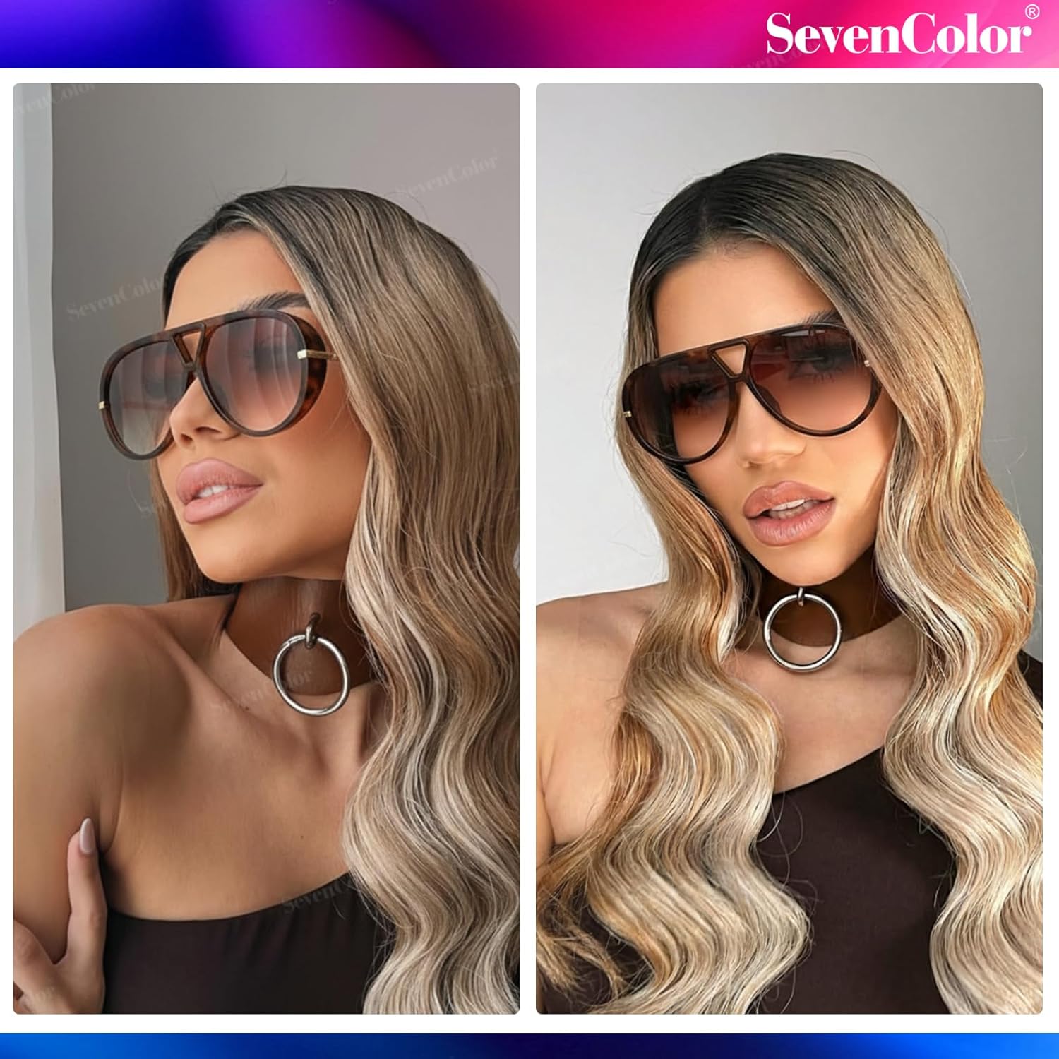 Trendy Oversized Aviator Sunglasses for Women Men Retro Big Round Shield Sun Glasses Vintage Shades - Image 2