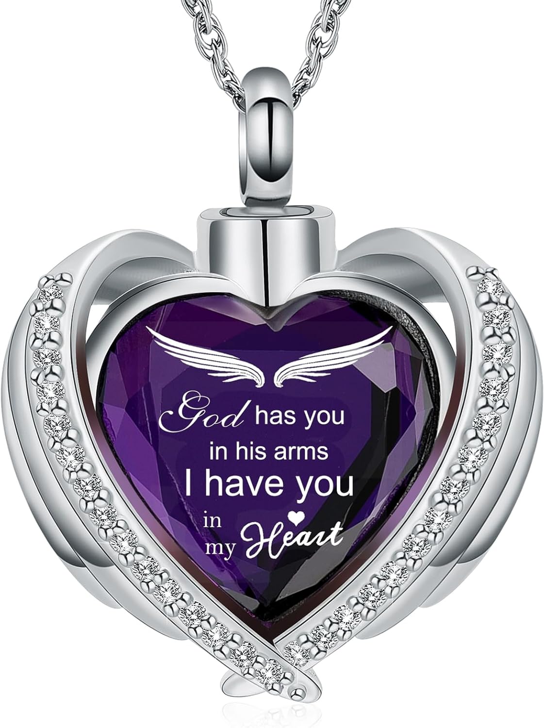 shajwo Cremation Jewelry Angel Wing Heart Urn Ashes Necklace for Women Men Birthstone Loved One Memorial Pendant
