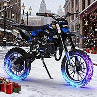 Rodiuiu 2025 50cc Kids Dirt Bike - 49cc 2-Stroke Engine, 25 MPH Top Speed, Off-Road Tires, Disc Brakes for Kids & Adults (Blue)