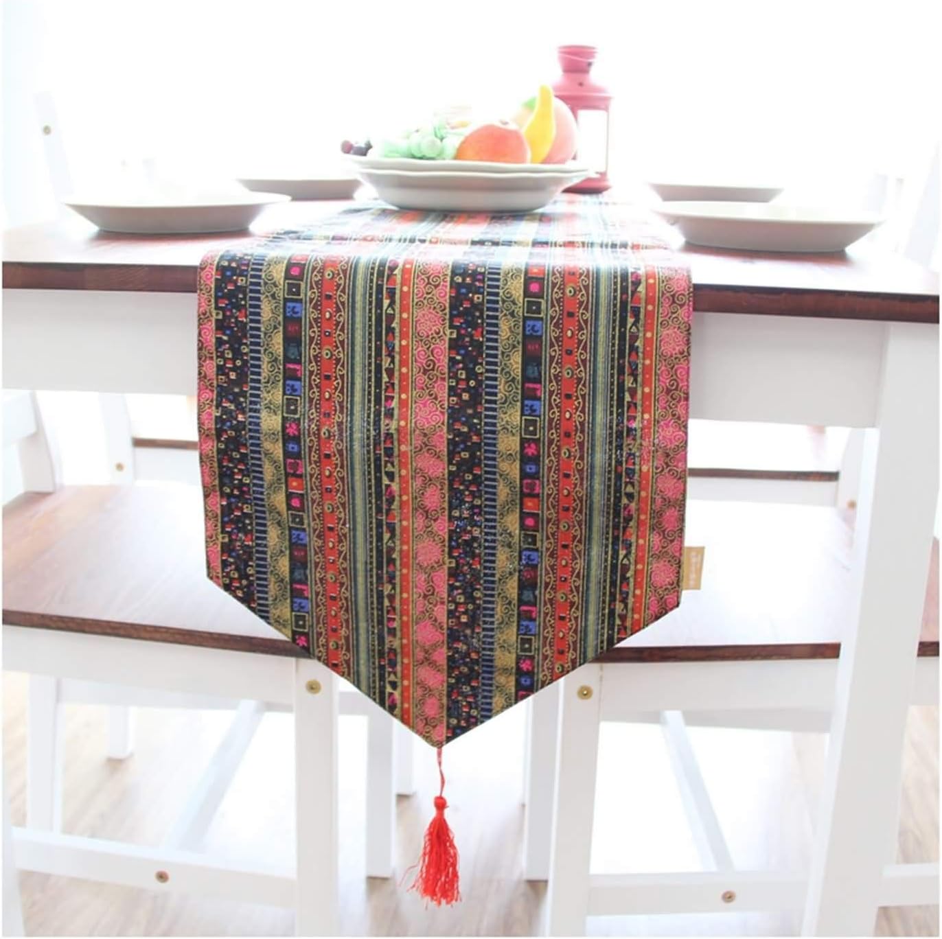 Wedding Table Runners,30x220CM,Geometric and Stripes Decorative Table Runner Linen Cotton,Autumn Table Runner Rectangle Red