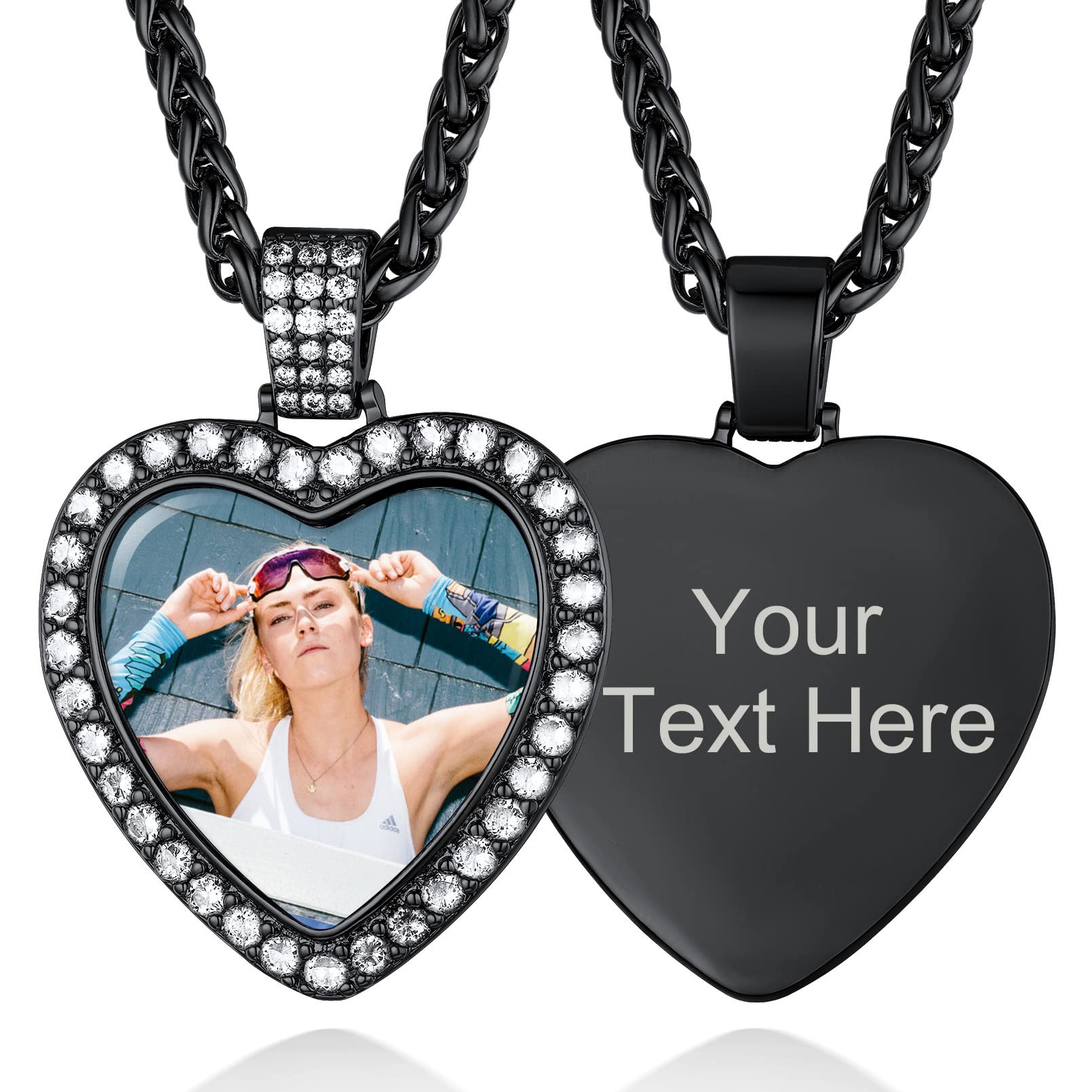 Custom4U Picture Necklace Personalized Photo Circle Chain for Men Women