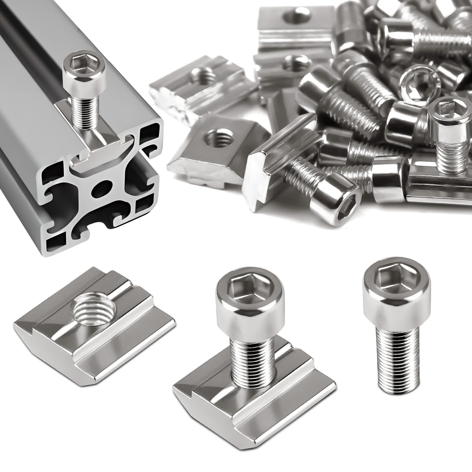 SWTYExt 60 Piezas Carbono Tuerca de Ranura Set 30 Piezas Tuerca en T M6 Tuercas Deslizantes y 30 Piezas Tornillos Serie 30 Deslizante Tuerca para Accesorios de Perfil de Aluminio Perfiles
