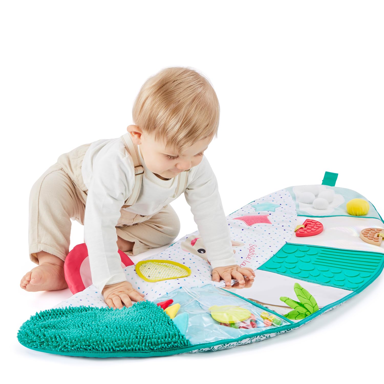 Sophie la Girafe Tapis d'Éveil Tactile Parcours Sensoriel Bébé Dès 10 Mois | Surfaces douces moelleuses ainsi que stimulantes | textures variées | facile à rouler et transporter | idée de cadeau enfant