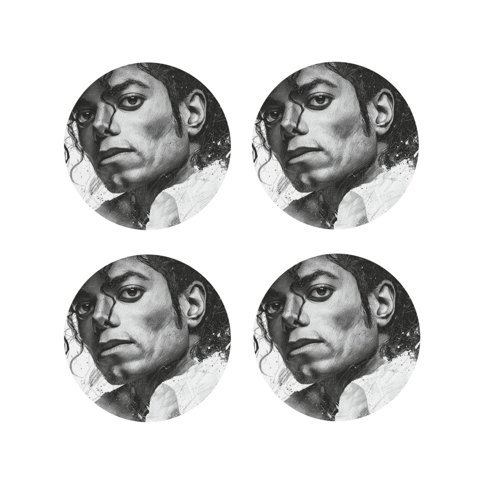 Coasters Set of 4 Round Leather Coaster Quick-Dry Drink Michael Jackson Coasters for Desk Absorbent Mugs Pads Tabletop Protection Pad Heat Resistant Coffee Cup Mat for Kitchen Bar