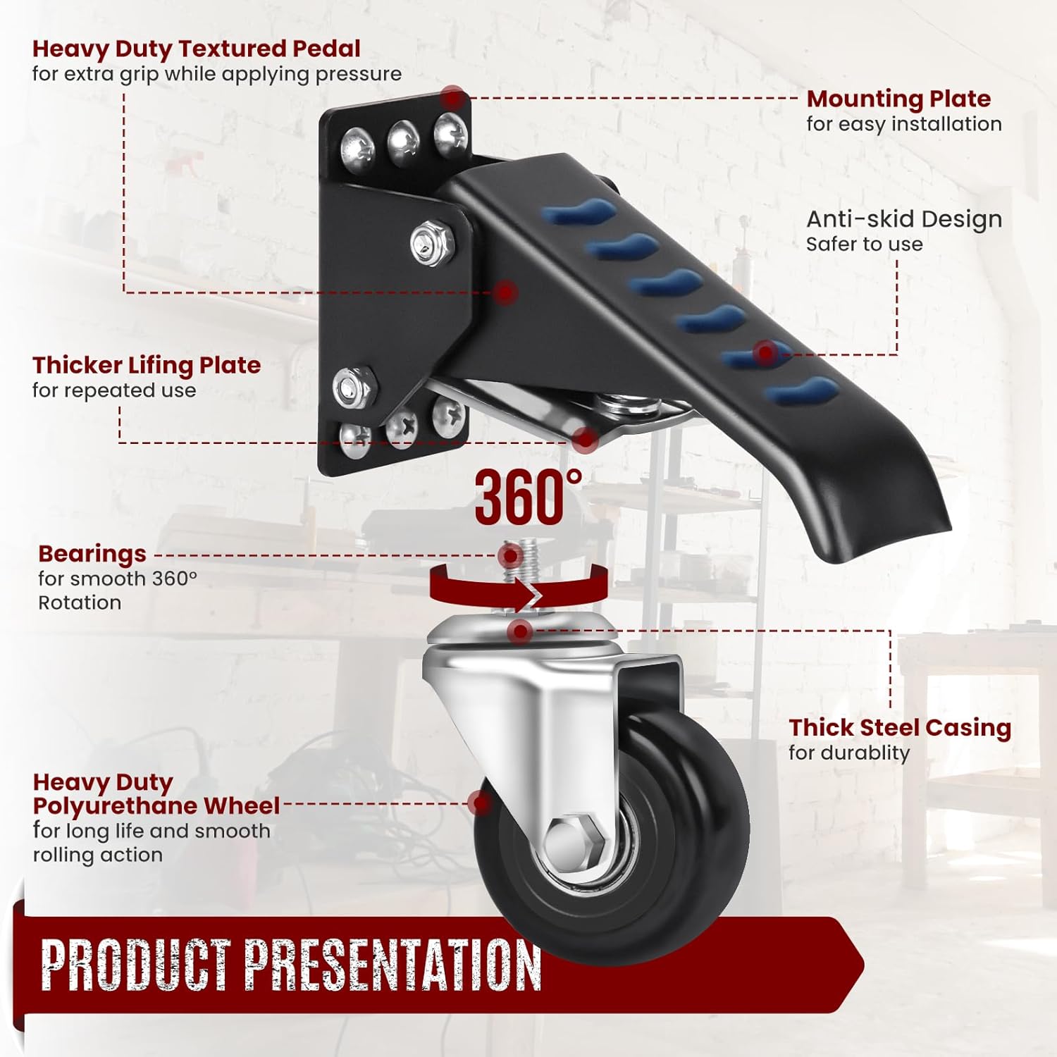 SPACECARE Workbench Casters Retractable Casters Kit 900Lbs, 4 Heavy Duty Casters Side Mounted All Steel Construction Urethane, Bonus Install Template, 4 Pack