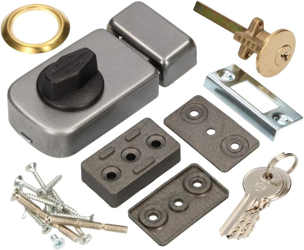 Kastenschloss Zusatzschloss 50/60mm - Außenzylinder Mit Drehknauf, Grau, Für Türen 30-65mm