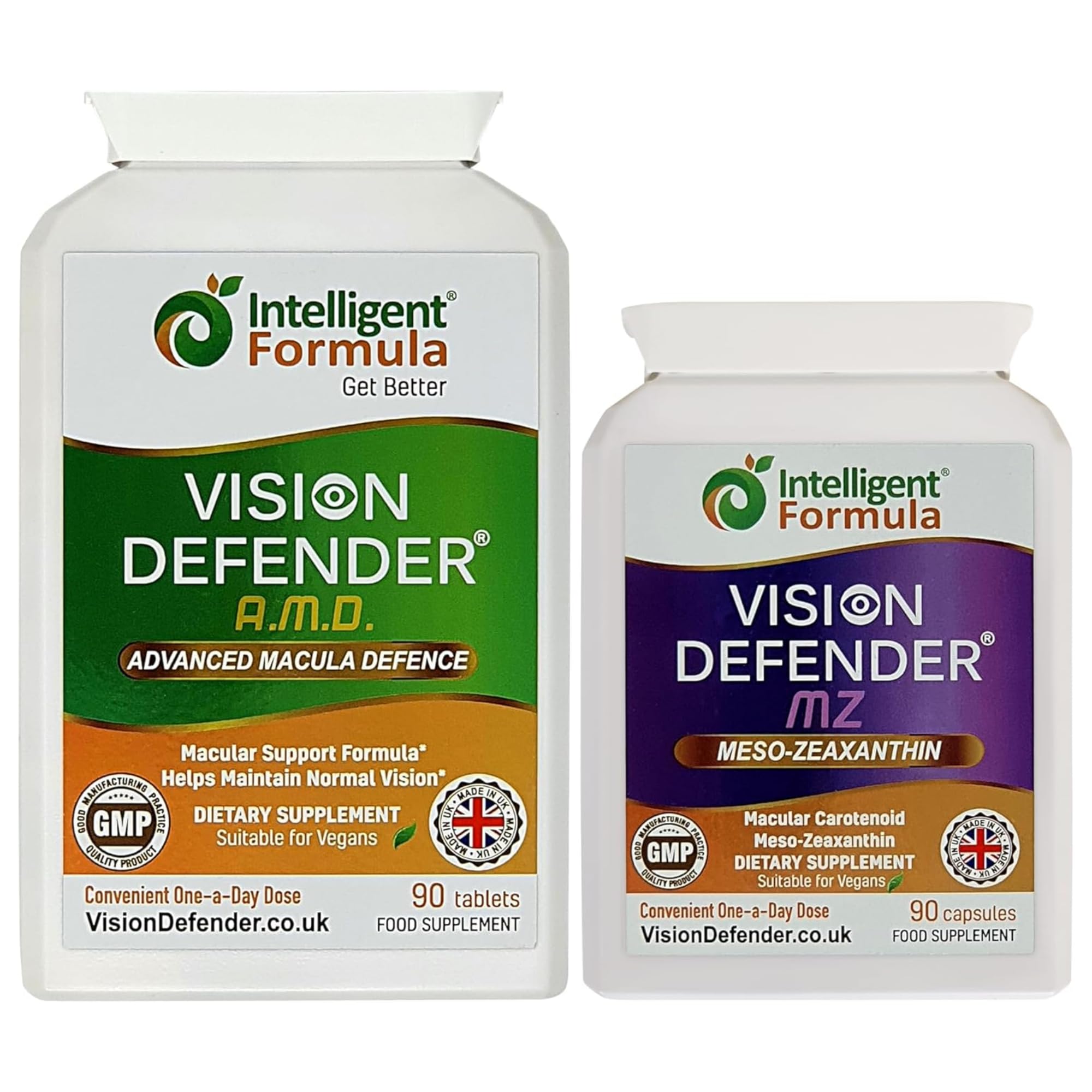 Vision Defender Advanced & MZ Bundle Benessere Oculare - Formula AREDS2 Luteina Zeaxantina Meso-Zeaxantina - Vitamine Occhi Vegane - 90 Giorni 180 Capsule - UK