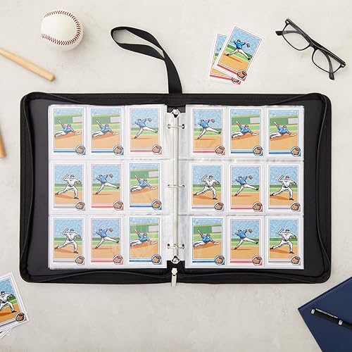 Miniatura 3 de Carpeta TCG de cuero con 9 bolsillos y 3 anillos para béisbol, juego comercial y tarjetas deportivas, 30 páginas, capacidad para 540 tarjetas (10.8