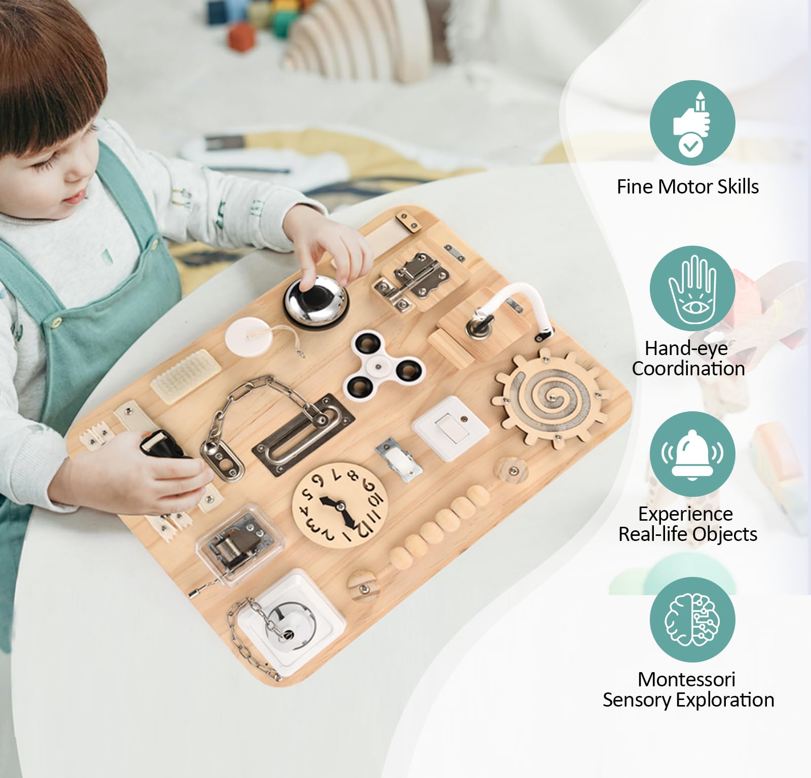 Potatomato Grande Tavola Attività per Bambini - Giocattoli Sensoriali in Legno Montessori per Bambini di 1 2 3 4 Anni - Giocattoli Antistress per Bambini Autistici - Attività di Apprendimento