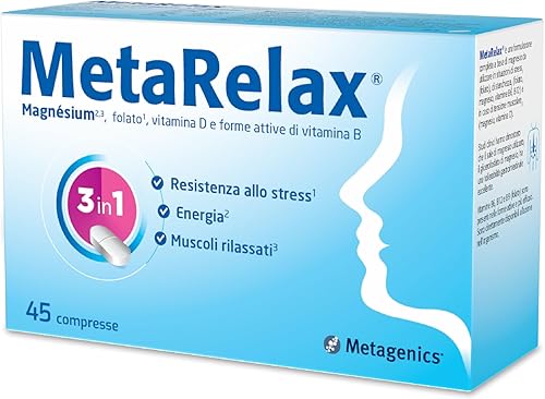 Metagenics MetaRelax - Integratore di Magnesio con Vitamine B6, B12, Folato e Taurina - Per Situazioni di Stress, Stanchezza e Tensione Muscolare - 45 Compresse Generico - integratore