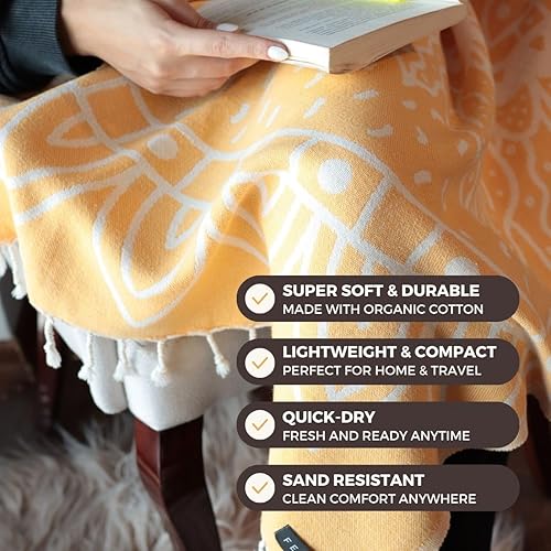 Miniatura 2 de FESHKA Toalla de playa turca a prueba de arena, toalla de viaje de gran tamaño, de secado rápido y ligera, manta de playa 100% algodón orgánico,