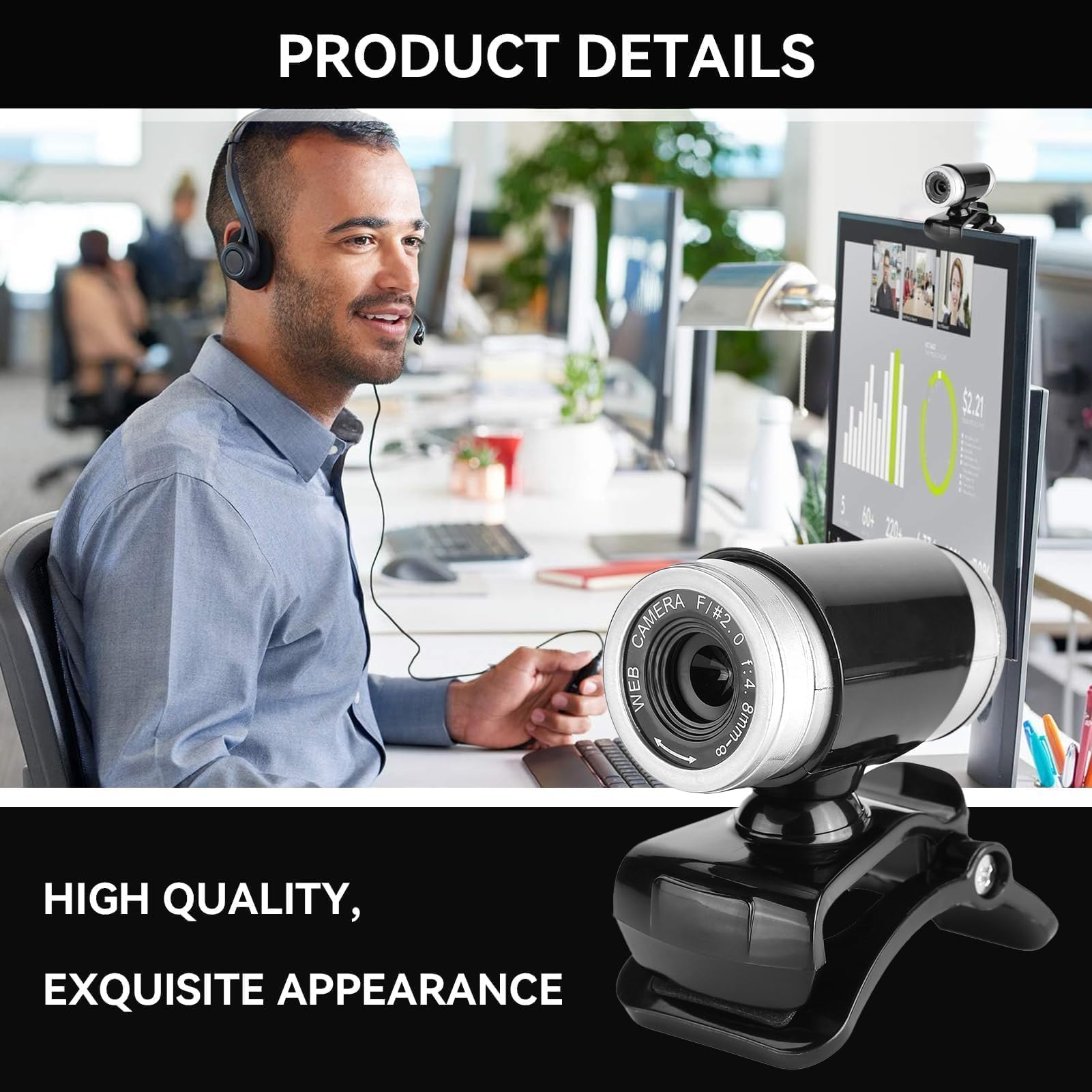 Agatige USB Webcam with Microphone, 0.3MP PC Camera Web Camera 360 Degree Swivel Clip on Web Cam with 140cm Cable, Auto Color Correction for PC/Laptop/Desktop, 5.5x3cm, Black+Silver