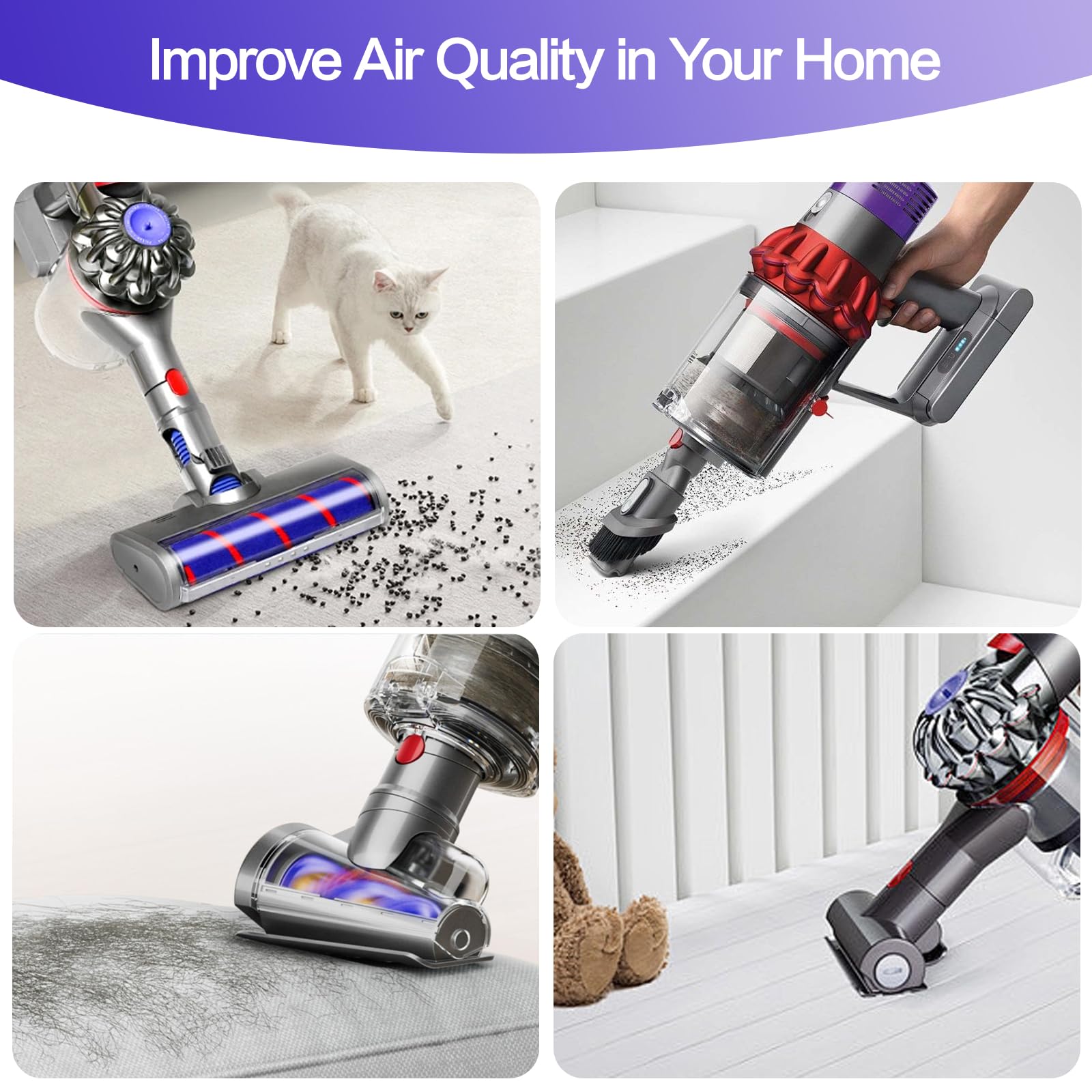 4 x filtr zamienny do Dyson V6 V7 V8, 2 filtry pocztowe + 2 filtry wstępne + 1 szczotka do czyszczenia, bezprzewodowy odkurzacz, filtr zamienny do Dyson V8 V7