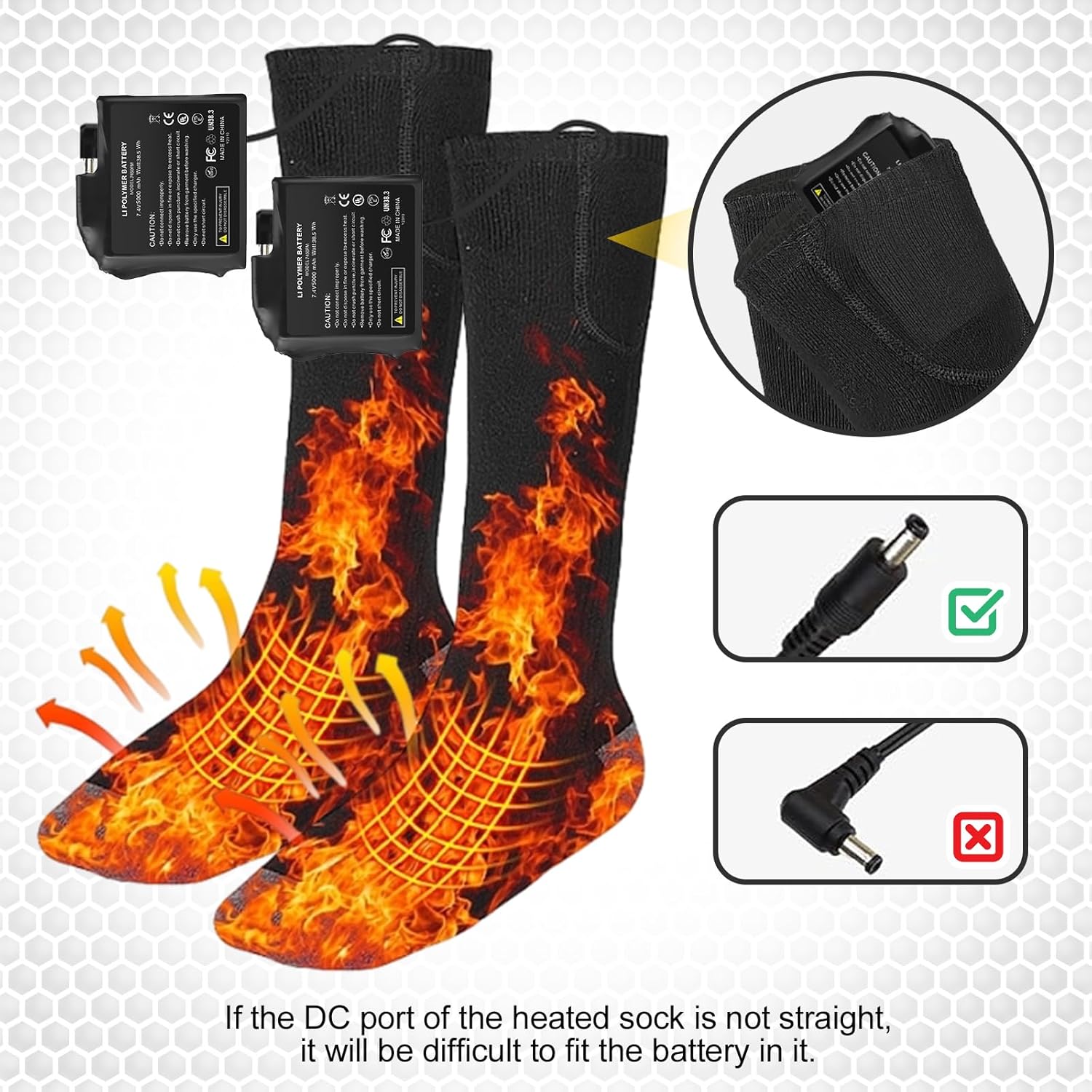 Whsahans 7.4V Battery Pack for Heated Gloves Socks, USB Charging Cable Rechargable Lithium Polymer Batteries for Heated Gloves Socks Hats Mittens Heating Pad (5000mah, 2)
