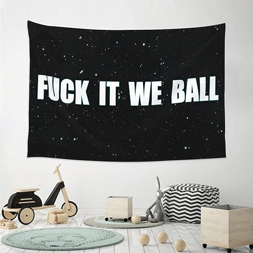 Miniatura 5 de ZJZIIKIKI Divertido tapiz negro con texto en inglés "Fuck It We Ball", para dormitorio, adolescente, niña, pancarta para colgar en la pared para