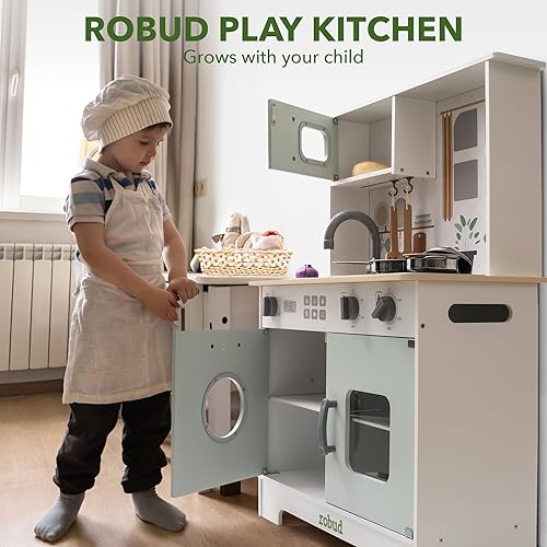 Miniatura 7 de ROBUD Juego de cocina para niños, juego de cocina de madera para niños, regalo de cocina de juguete para niños y niñas, aspecto limpio y moderno, a