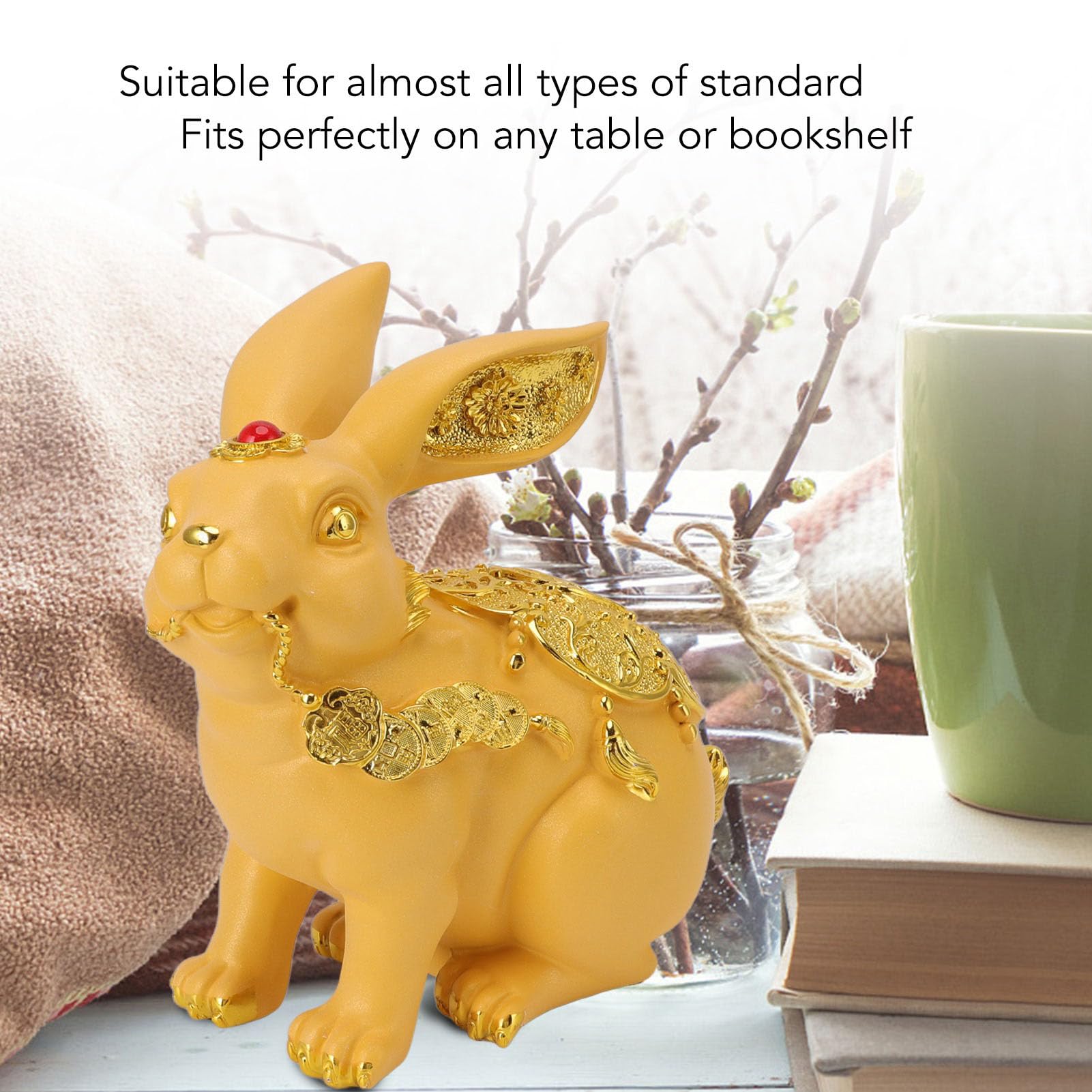 SIXRUN Salvadanaio Coniglio Figurina Carina Realizzata a Mano per Bambini Design in Resina per Banca di Risparmio di Monete 18,5 Cm
