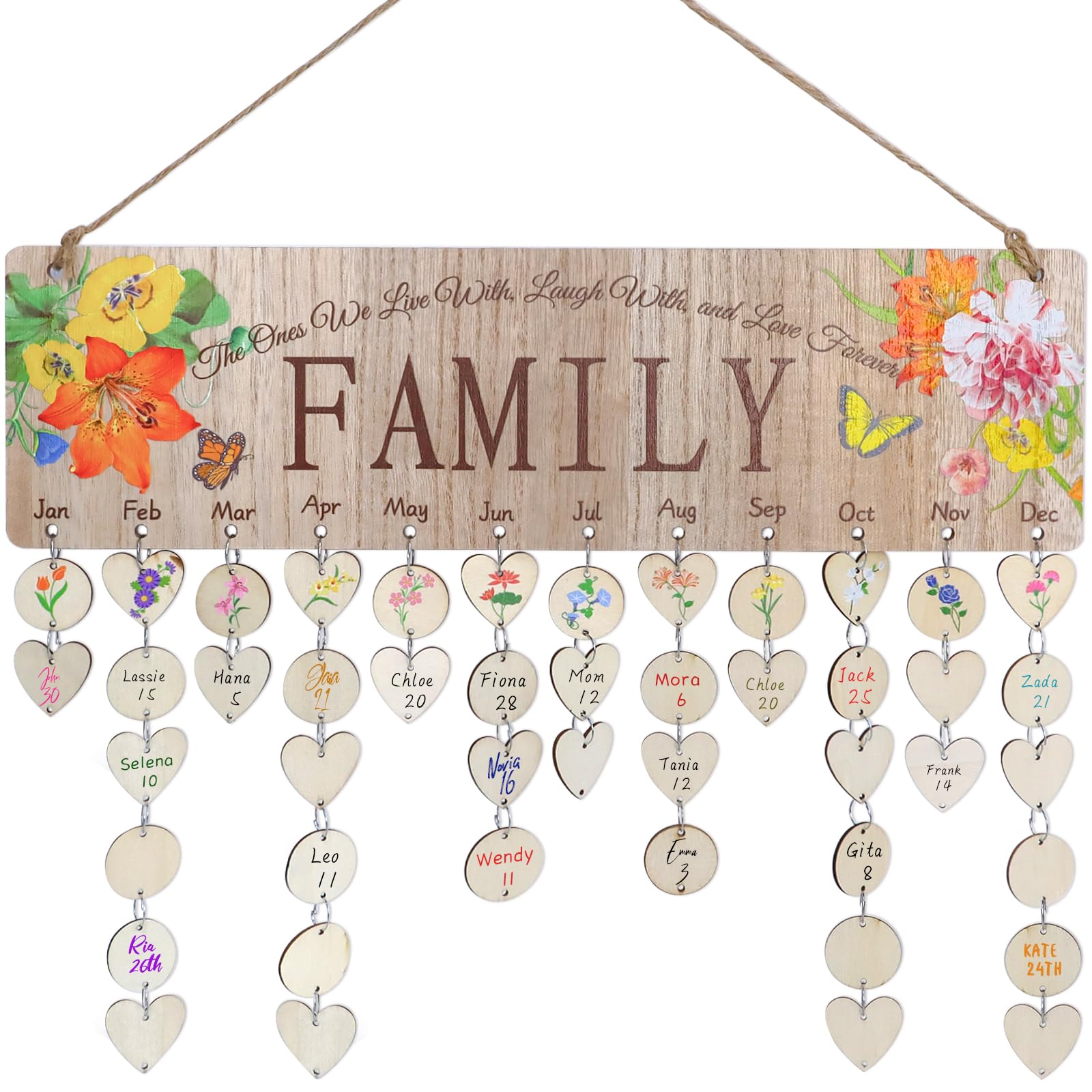 Gifts for Mom Grandma Nana Meemaw, Mothers Day Christmas Valentines Day, Wooden Family Birthday Reminder Calendar Board Wall Hanging, Birthday &