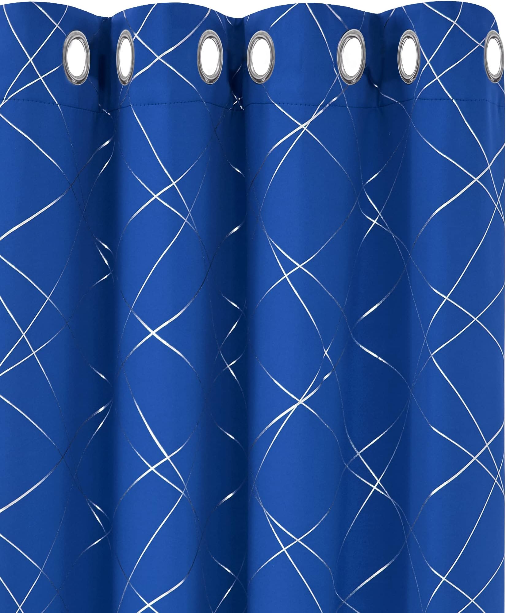 UmI. Foil Printed Line Thermal Curtains Super Soft Ring Top Blackout Curtains for Kids Bedroom 46 x 90 Inch Blue 2 Panels