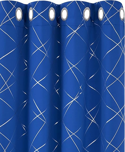 Amazon Brand - Umi Foil Printed Line Thermal Curtains Super Soft Ring Top Blackout Curtains for Boy Bedroom for Boy 46 x 54 Inch Blue 2 Panels