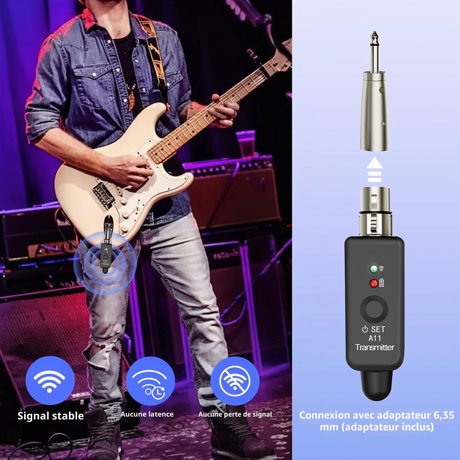 A11 Système de microphone sans fil 2,4 GHz – Émetteur et récepteur à 4 canaux