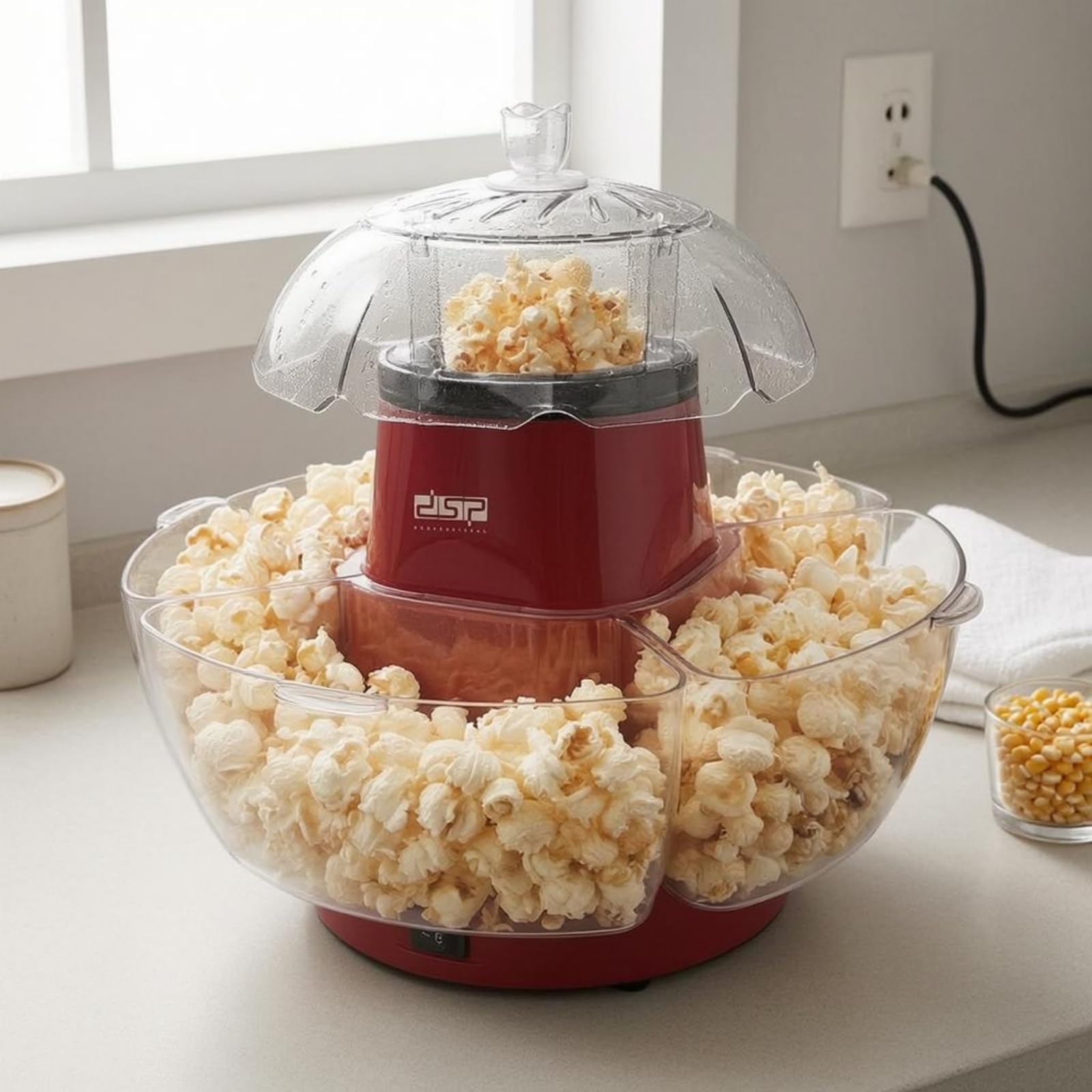 Red Body Popcorn Machine with Bowls Transparent Lid Ele | Red Body Popcorn Machine with Bowls Transparent Lid Electric 1200W Kitchen Appliance European Plug Eu-image-27