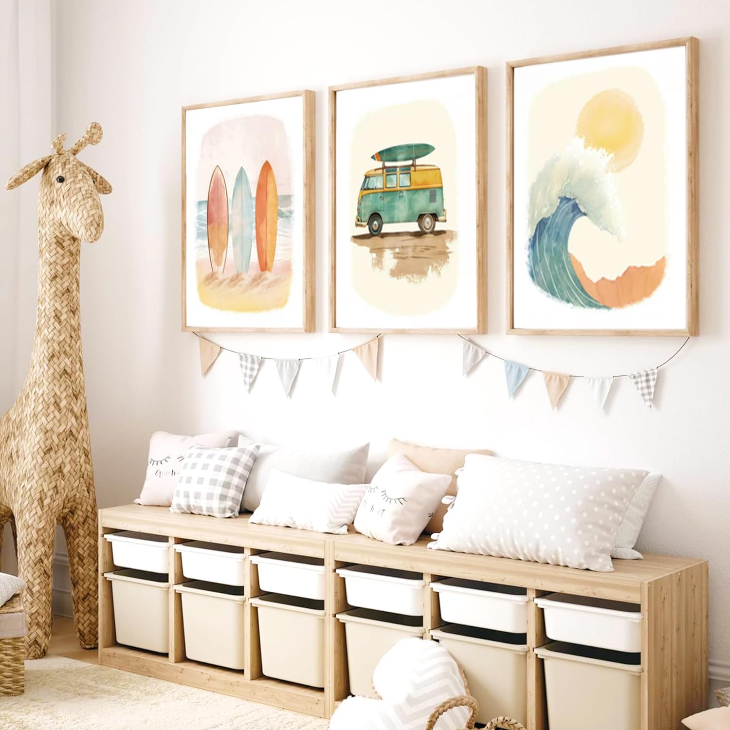Beach Nursery Poster, Set of 6 Ocean Kids Wall Art Watercolor Summer Surf Wall Decor Beachy Boys Room Decor Funny Teen Coastal Surfboard Canvas Prints Aesthetic Unframed 8x10 inch image 5