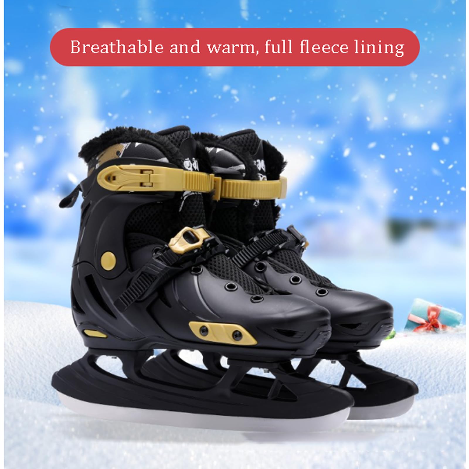 Patins de Hockey sur Glace Junior Patins à Glace réglables Patins À Glace avec Système De Laçage Rapide Et Boucle À Poussoir pour Une Utilisation en extérieur et sur Les patinoires