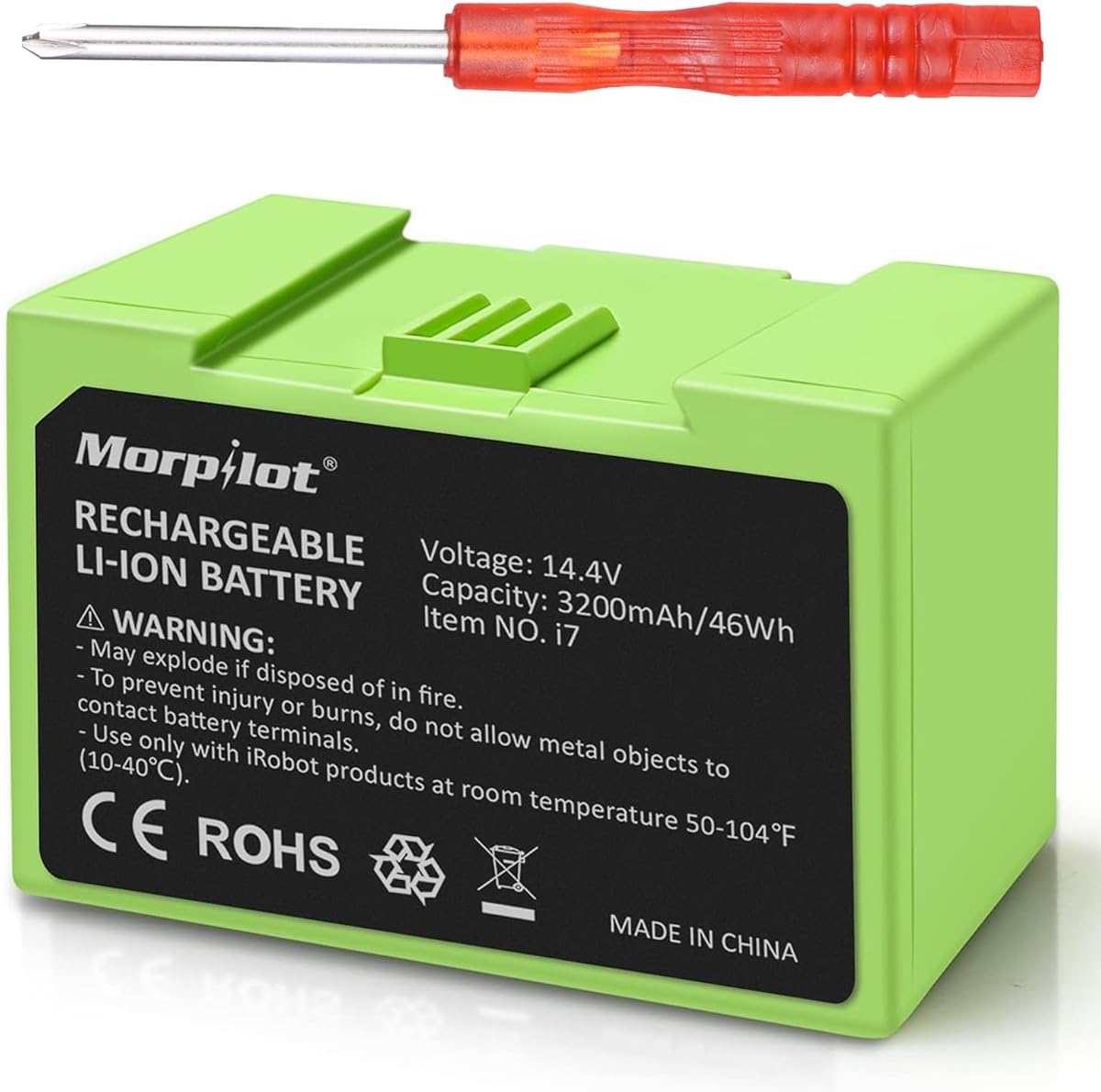 14.4V 3200mAh i7 Battery Replacement for iRobot Roomba e and i Series, Large Capacity Battery Compatible with Roomba i7 i7+ i8 i6 i4 i4+ i3 i3+ i7158 J7 7150 7550 and e e5 e6 e5150 e5152 e6198 Etc