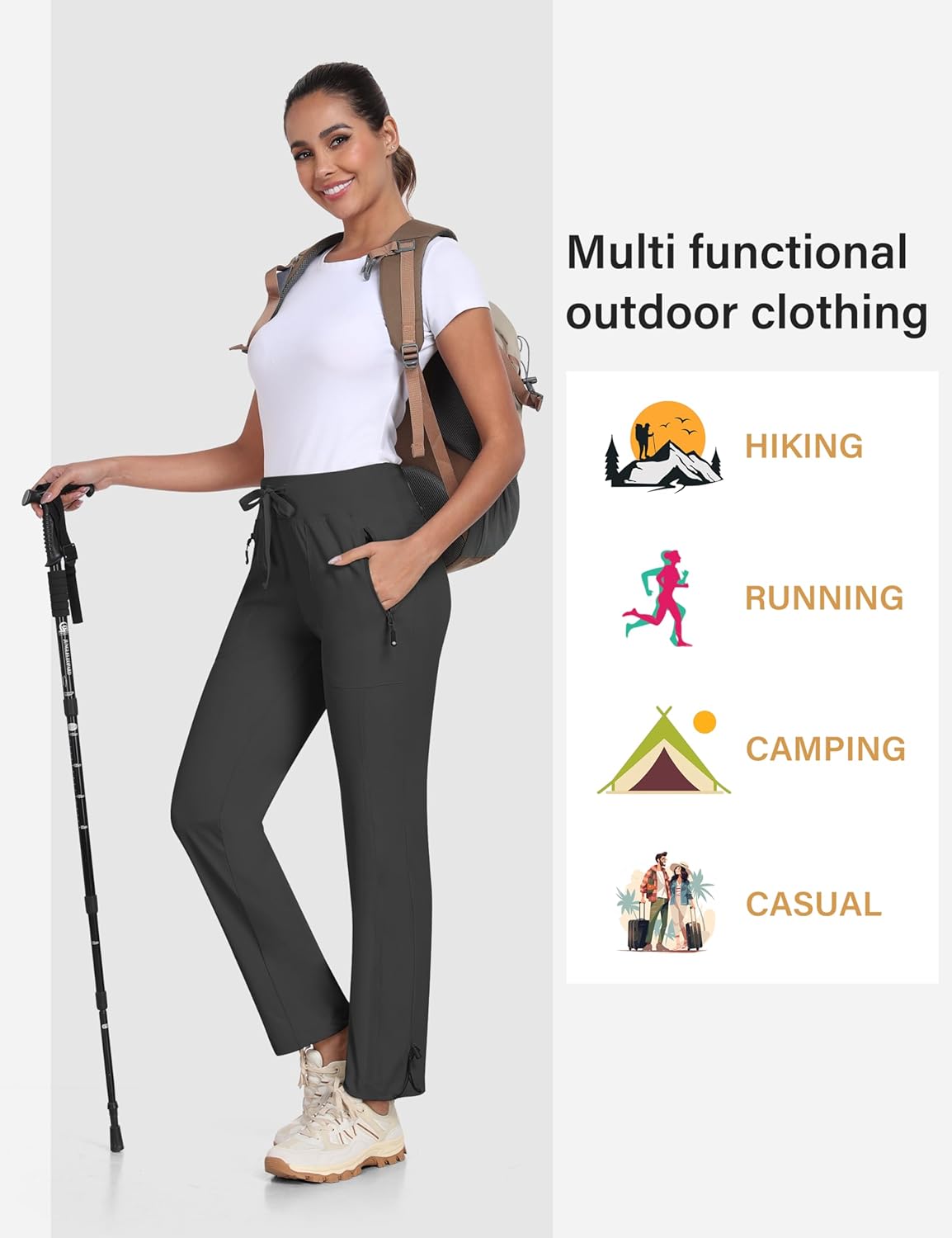 MoFiz Women's Hiking Pants Lightweight Outdoor Quick Dry Travel Joggers Water Resistant Athletic Pants Zipper Pockets - Image 7