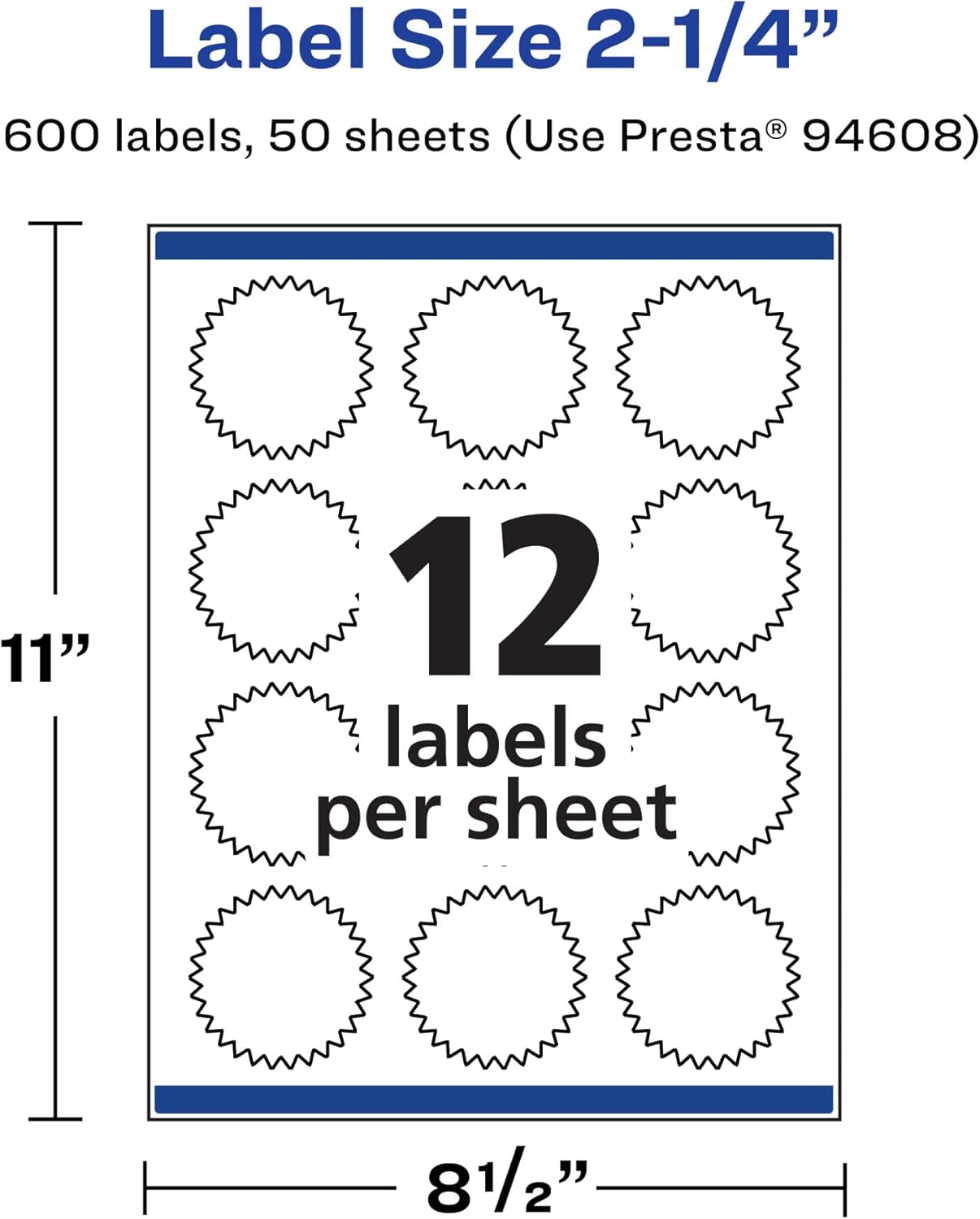 Avery Matte White Starburst Labels, Sure Feed Technology, 2.25", 600 Matte White Printable Labels