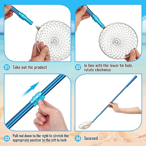 Miniatura 3 de Roshtia 2 juegos de tamiz de arena de diente de tiburón ajustable de mango largo para playa, metal para playa, tamiz de arena para playa, aseo de