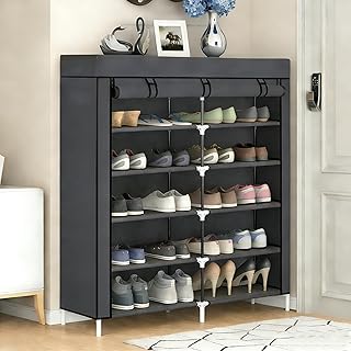 Minicloss 5 Tiers Portable Shoe Rack Closet Fabric Cover Shoe Storage Organizer Cabinet, Dustproof Shoe Tower Holds 36 Pairs, No-Tool Assembly, Space-Saving for Entryway Bedroom Dorm,Grey